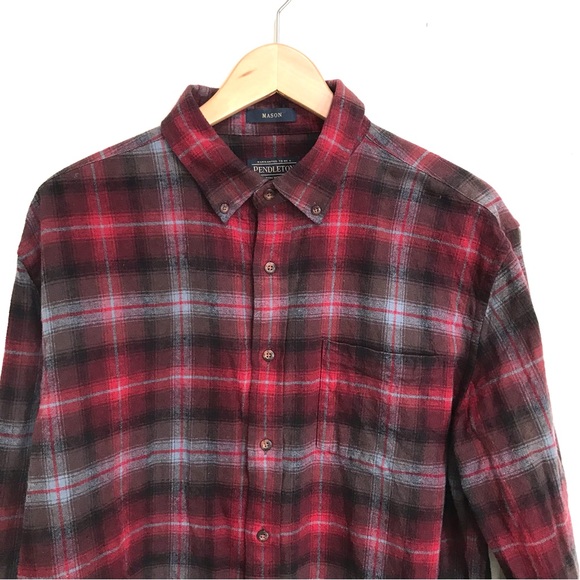 Pendleton Mason Plaid 100% Cotton Button Up Flannel (L) - Picture 4 of 8